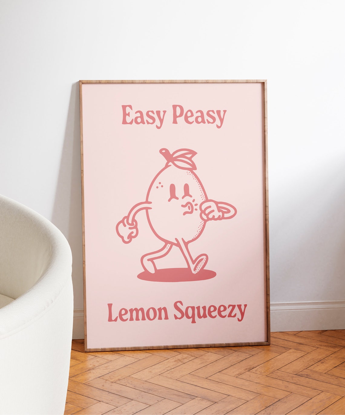 Easy Peasy Lemon Squeezy Coral Retro Lemon Character Art Print - Image 7