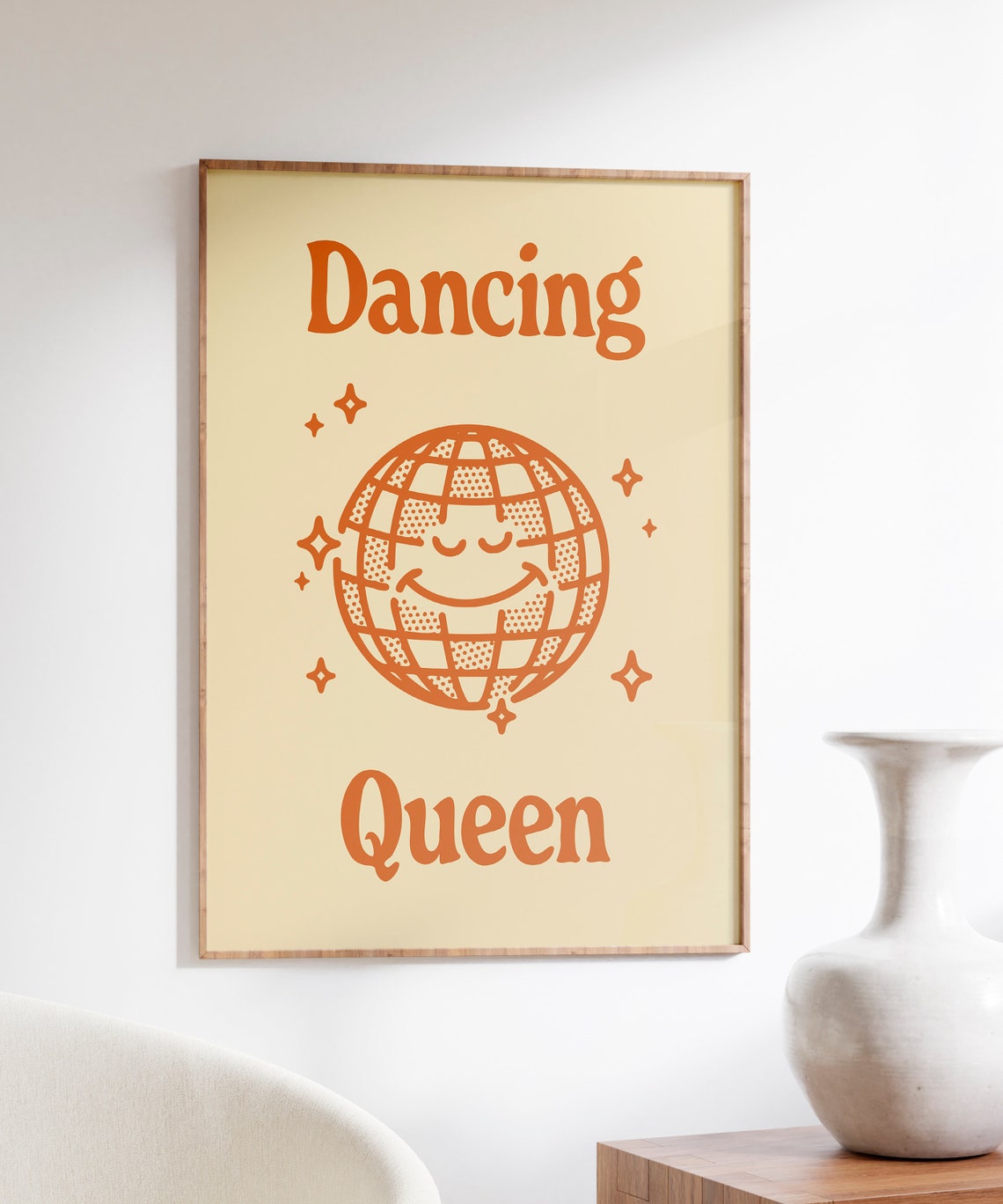 Dancing Queen Orange Smiling Disco Ball Retro 70s Party Quote Poster - Image 6