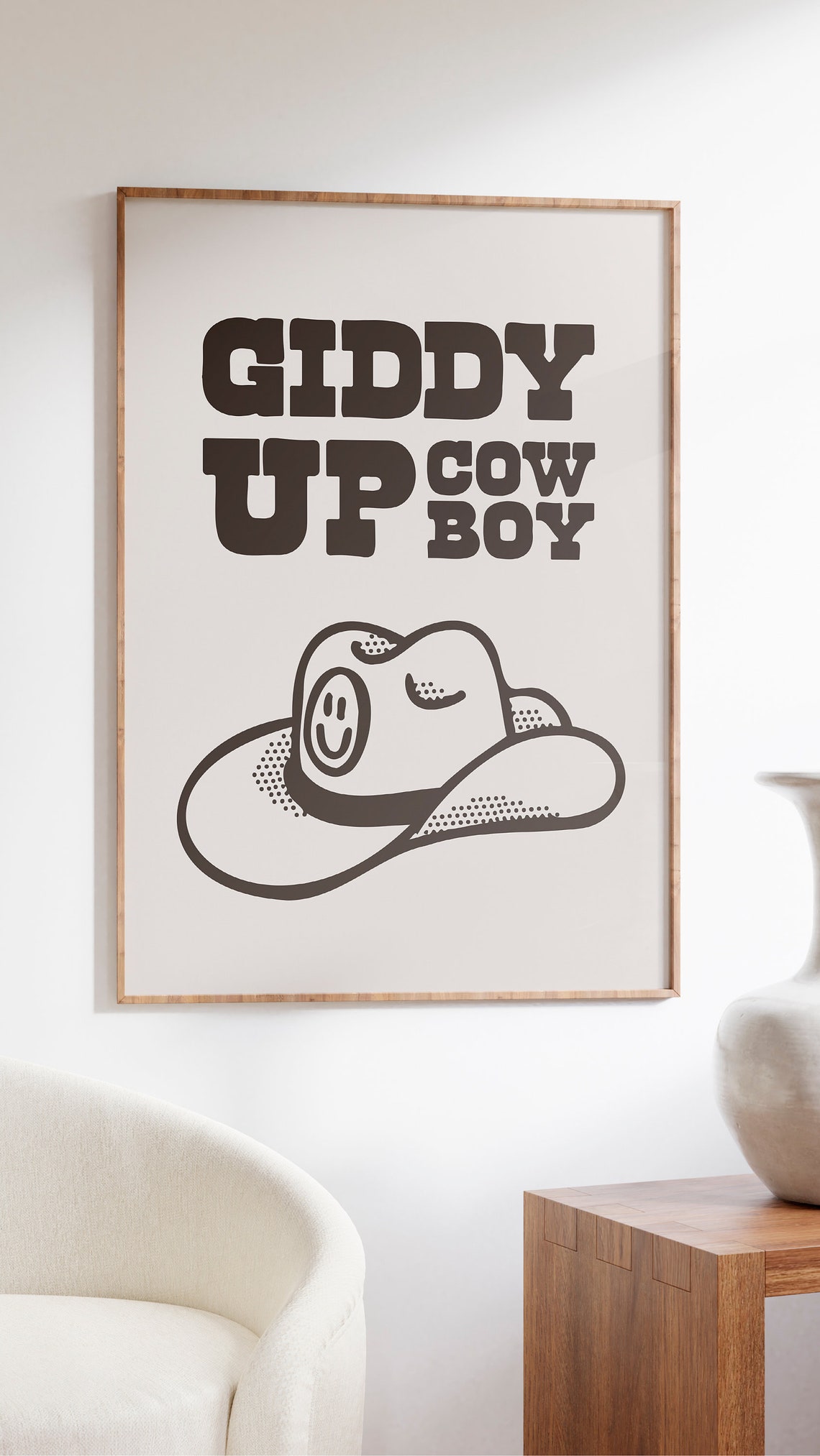 Giddy Up Cowboy Brown Smiling Cowboy Hat Retro Western Quote Poster - Image 2