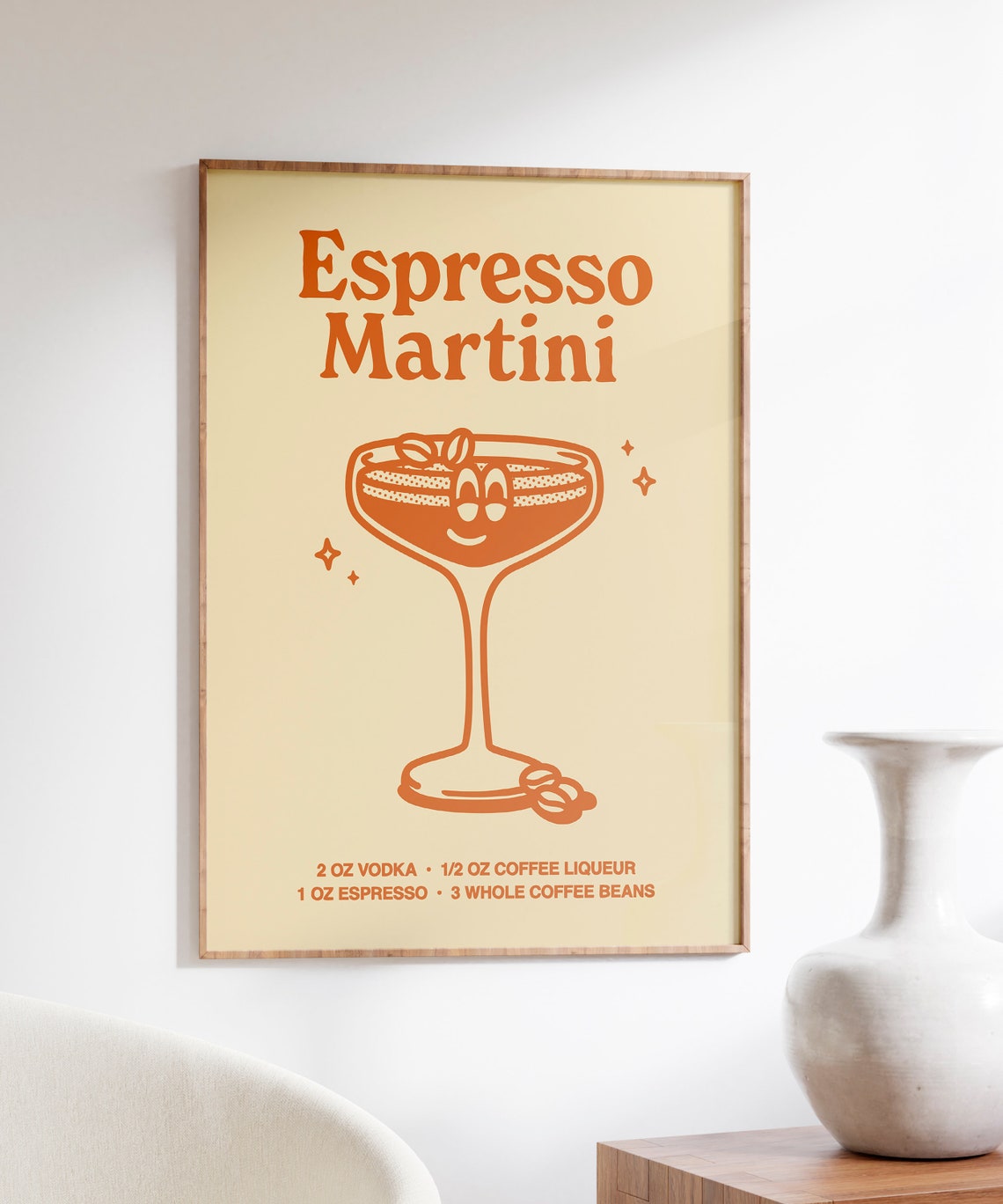 Espresso Martini Cocktail Recipe Smiling Glass Retro Orange Poster - Image 5