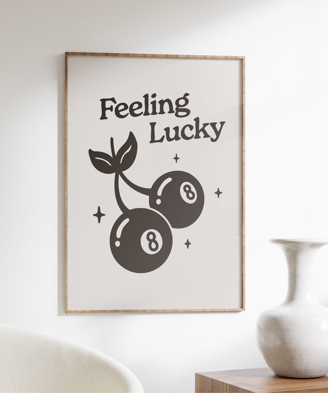 Feeling Lucky Retro 8 Ball Cherries Minimalist Quote Wall Poster - Image 4
