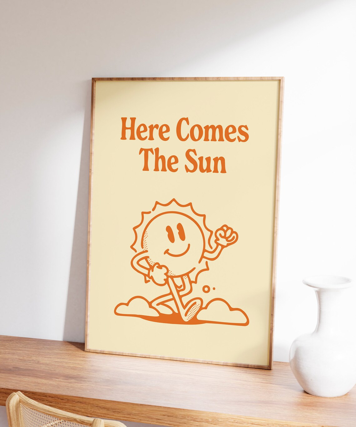 Here Comes The Sun Orange Retro Cartoon Sun Motivational Poster - Image 6