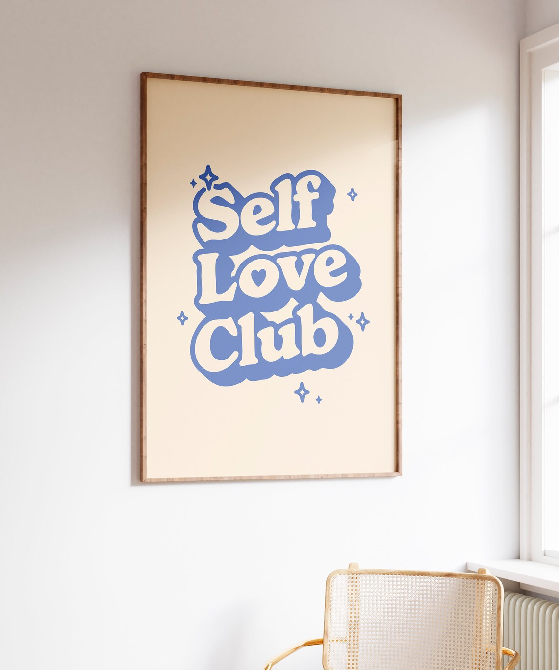 Self Love Club Blue Retro Bubble Lettering Quote Cream Poster - Image 6