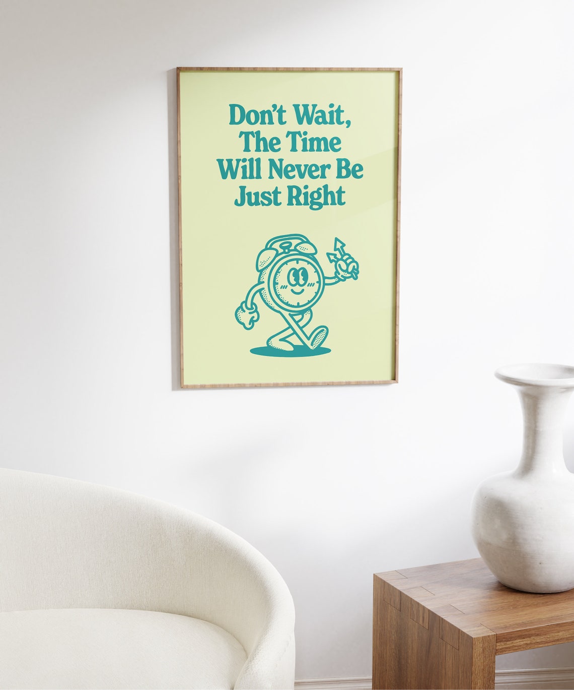 Don't Wait the Time Is Right Teal Vintage Alarm Clock Poster - Image 6