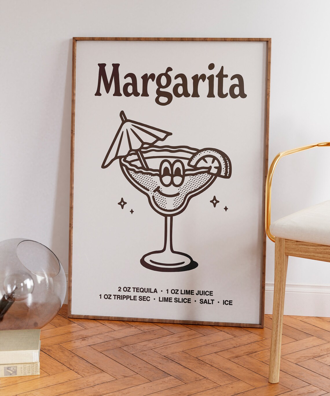 Margarita Cocktail Recipe Smiling Glass Retro Black Bar Poster - Image 5