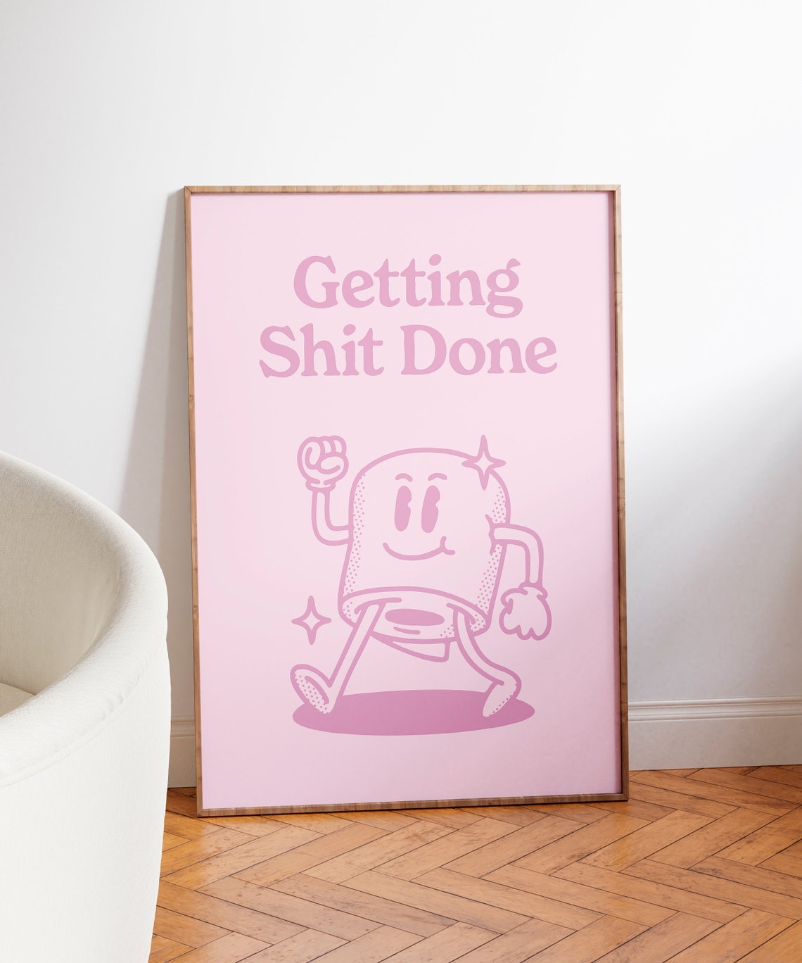 Getting Shit Done Pink Retro Mascot Motivational Quote Poster - Image 7