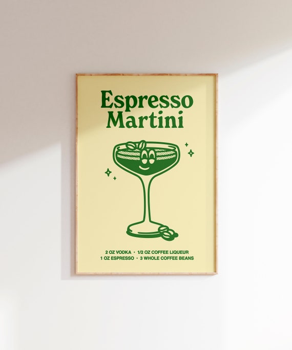 Retro Espresso Martini Print Cute Cocktail Poster Retro Drink Print Bar Cart Wall Art Aesthetic Kitchen Decor Print