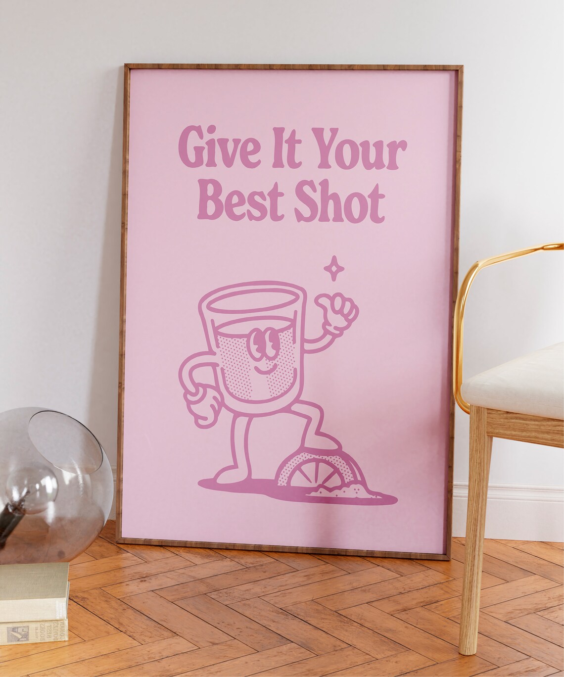Give It Your Best Shot Cute Pink Shot Glass Cartoon Quote Poster - Image 5