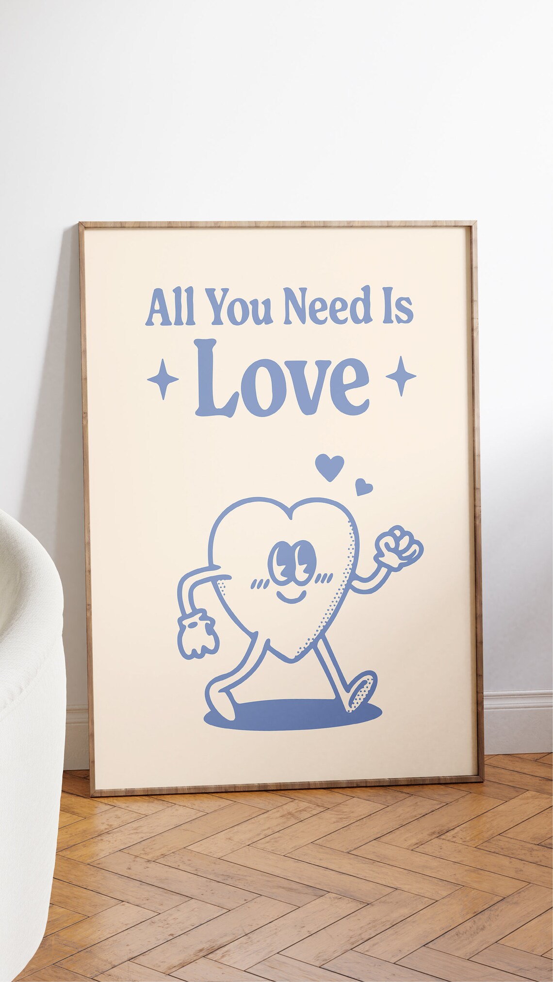 All You Need Is Love Retro Heart Character Valentine Quote Poster - Image 2
