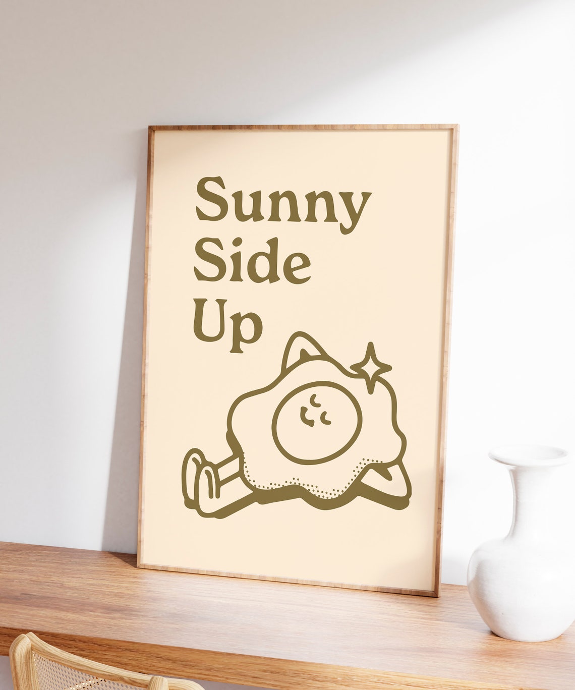 Sunny Side Up Retro Fried Egg Cartoon Breakfast Quote Fun Wall Art - Image 6