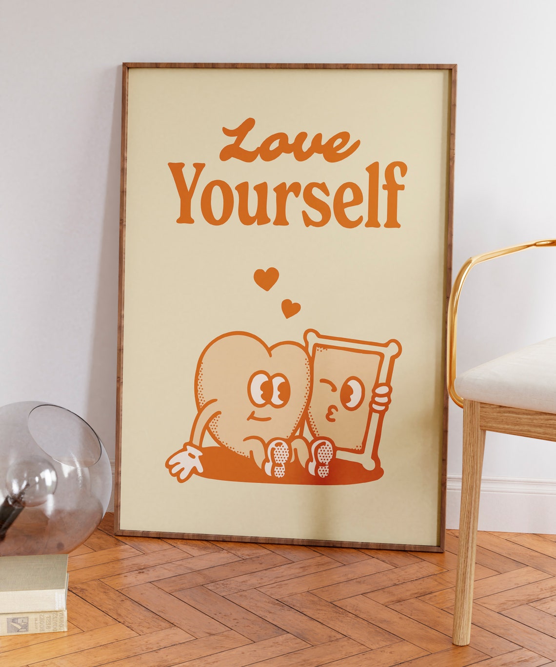Love Yourself Orange Heart Quote Cute Retro Affirmation Wall Art - Image 5