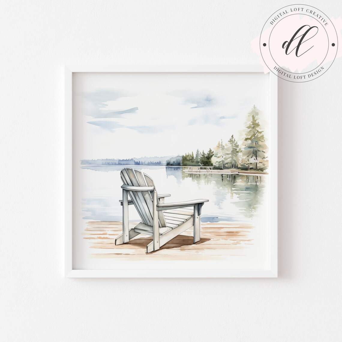 Adirondack Chair on Lake Dock Watercolor Serene Escape Poster - Image 2