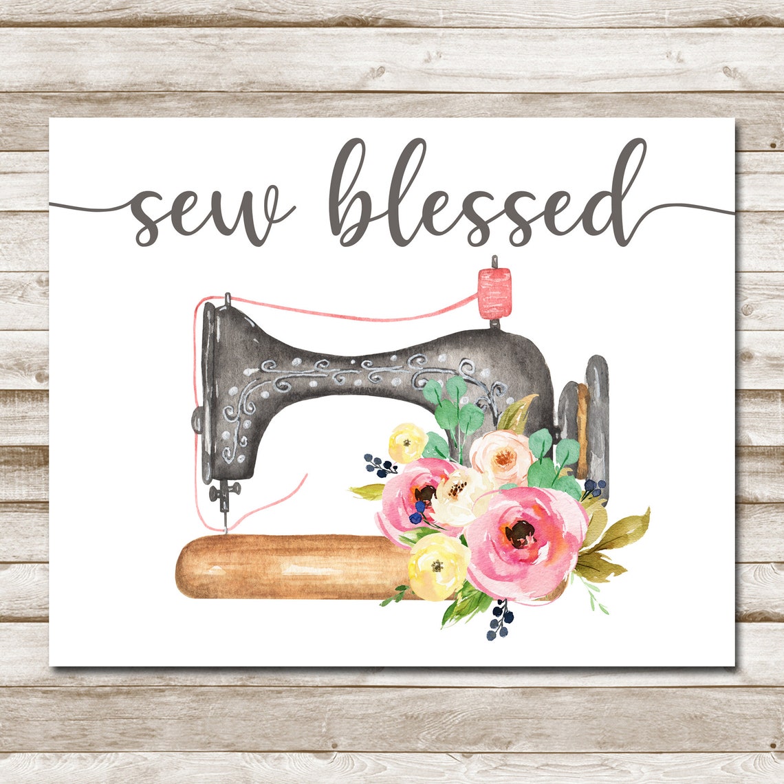 Sew Blessed Vintage Sewing Machine Floral Script Craft Wall Poster - Image 4