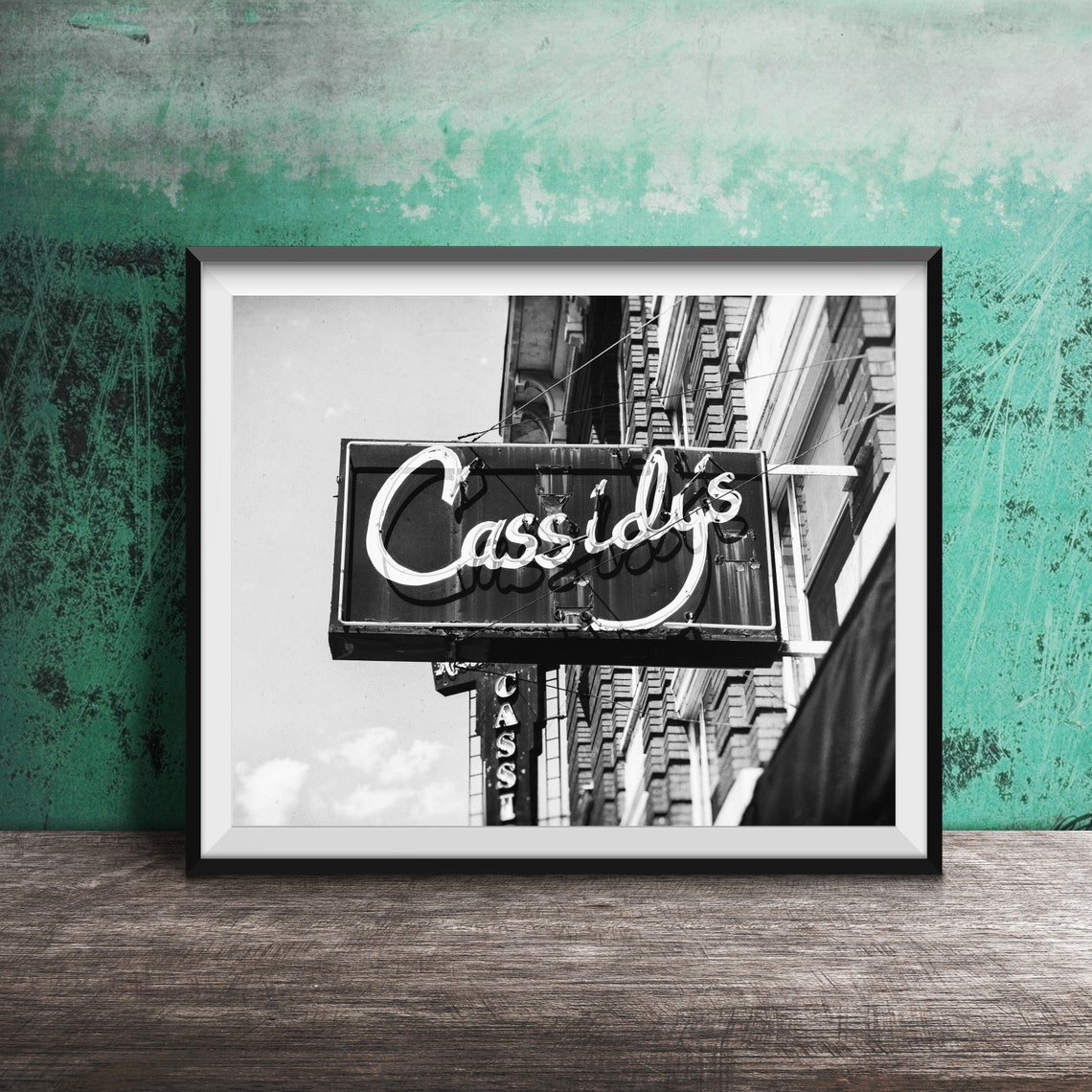 Cassidys Neon Sign Vintage Brick Building Photography Poster - Image 2