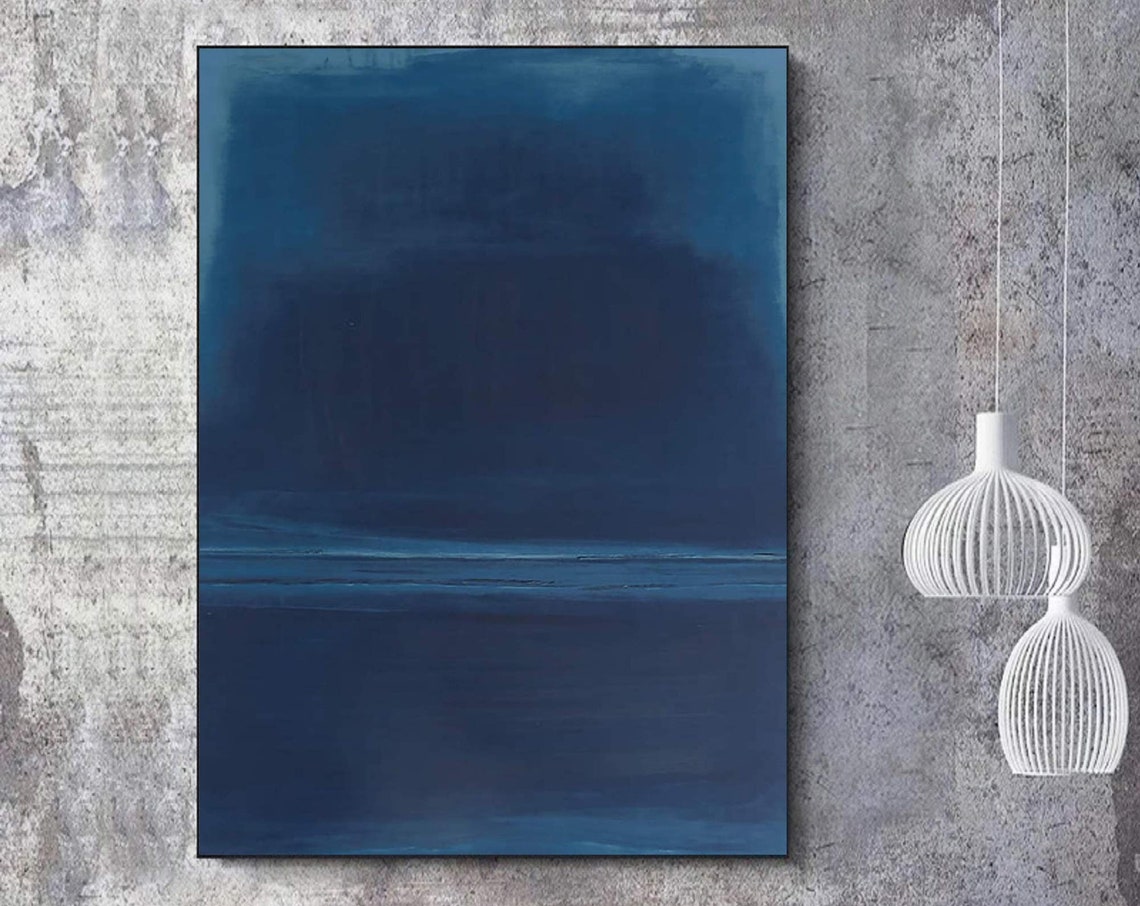 Deep Navy Blue Minimal Horizon Sea Abstract Oceanic Wall Art