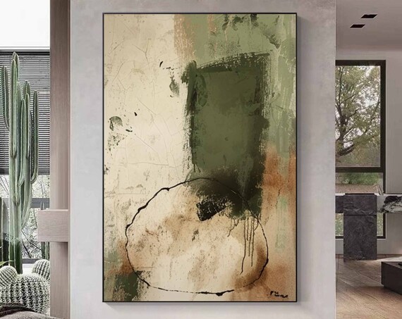 Green Beige Wabisabi Abstract Art Print