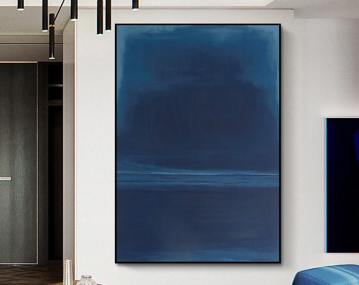 Deep Navy Blue Minimal Horizon Sea Abstract Oceanic Wall Art - Image 3