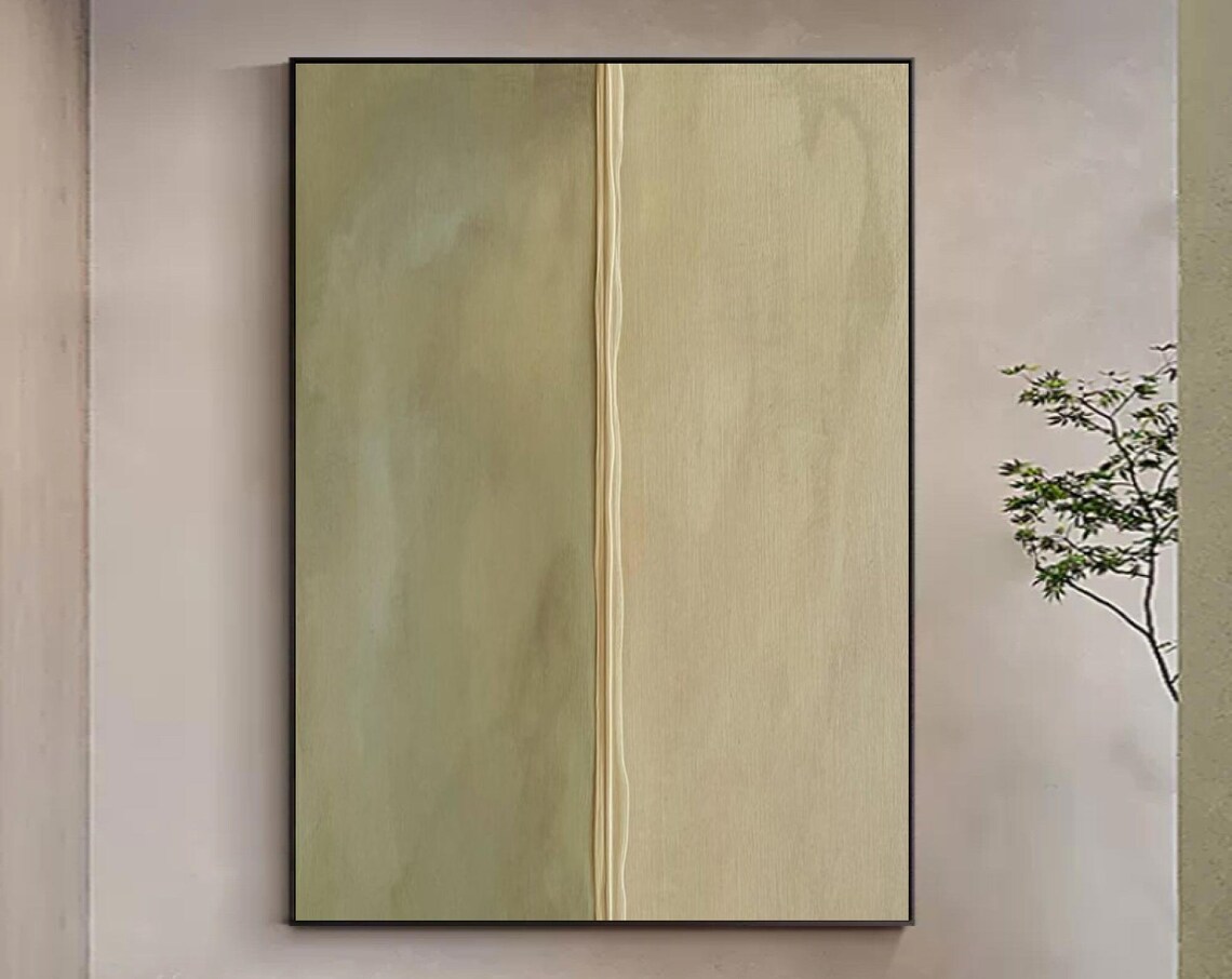 Beige Green Neutral Wabi Sabi Minimalist Texture Painting Wall Art