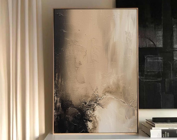 Beige Wabisabi Painting Beige Black Abstract Painting Medieval Beige Oil Painting Black Minimalist Wall Decor Beige Black Wall Art