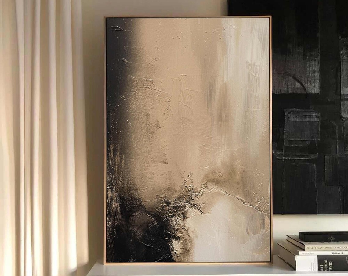 Beige Black Wabi Sabi Abstract Oil Painting Textured Art Poster