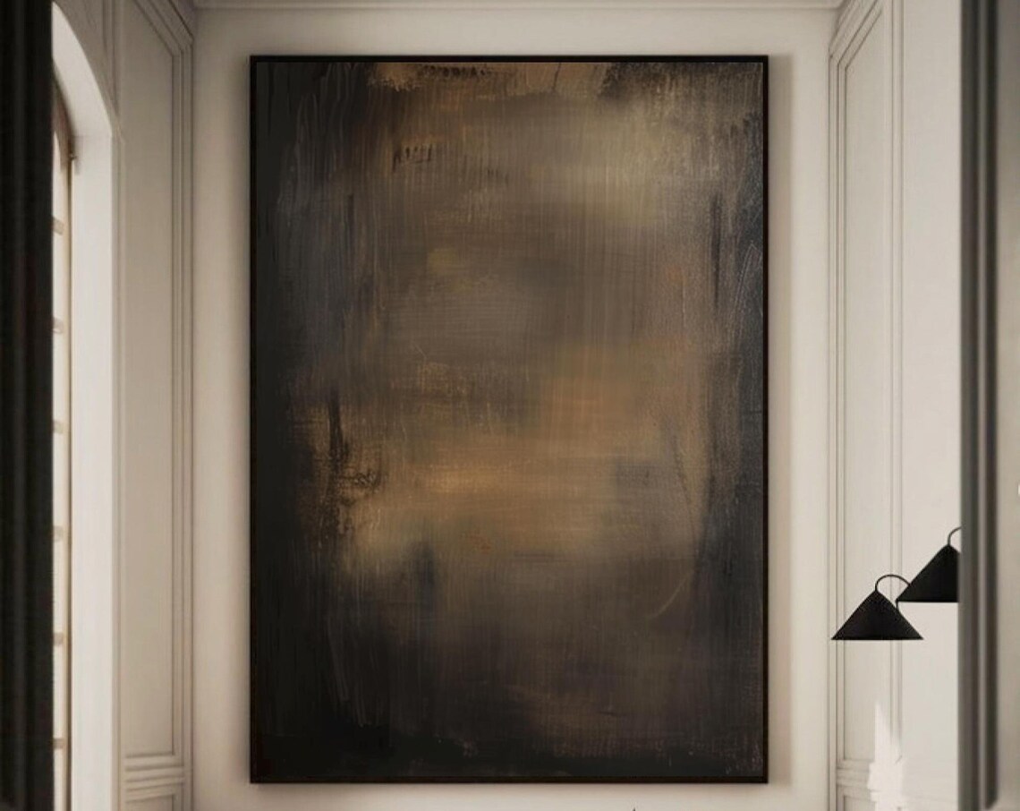 Brown Wabisabi Abstract Painting, Black Minimalist Art Print