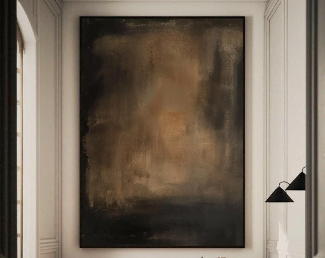 Black Brown Abstract Painting, Wabisabi Minimalist Art Print