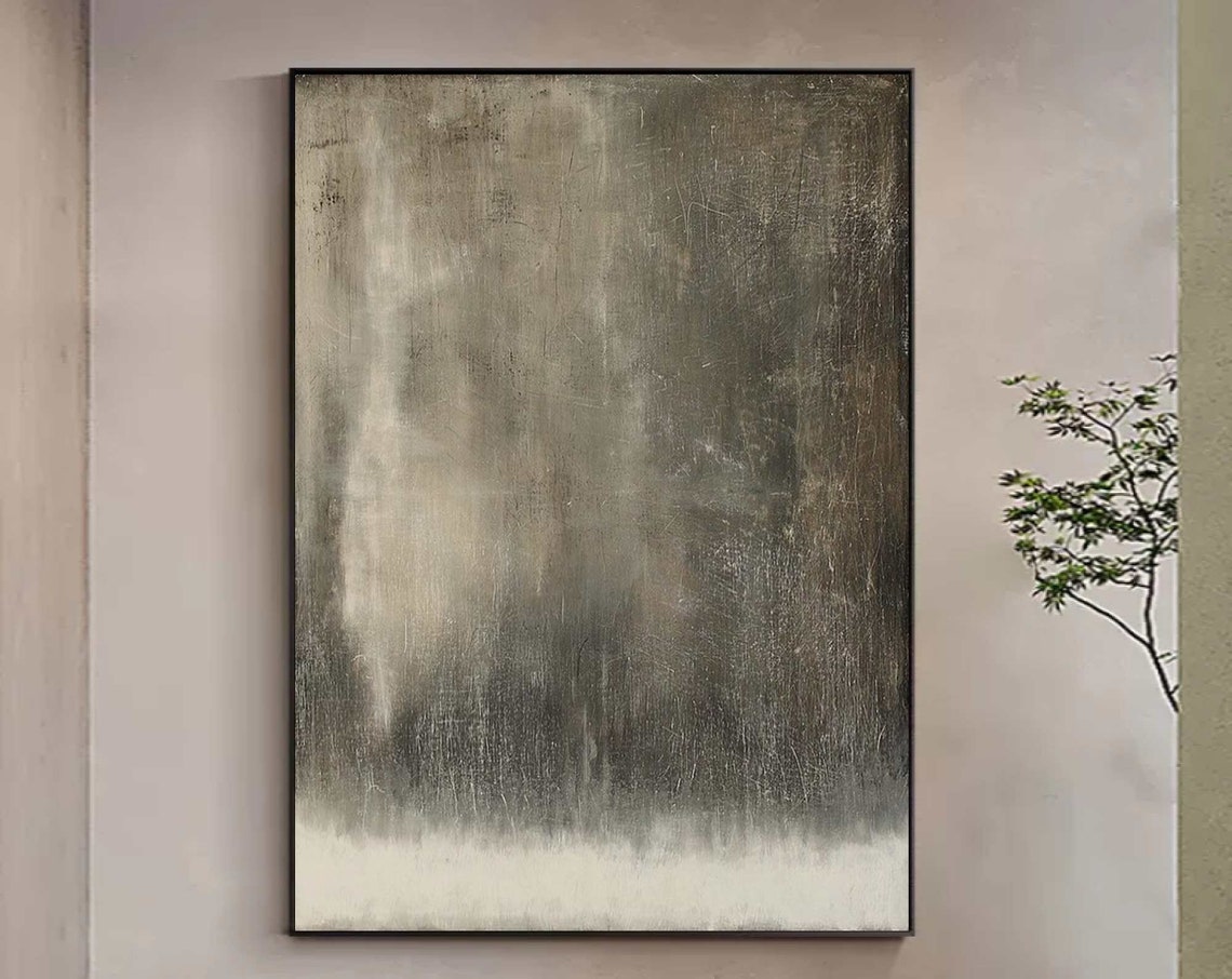 Gray Beige Vertical Streak Textured Wabi Sabi Abstract Print