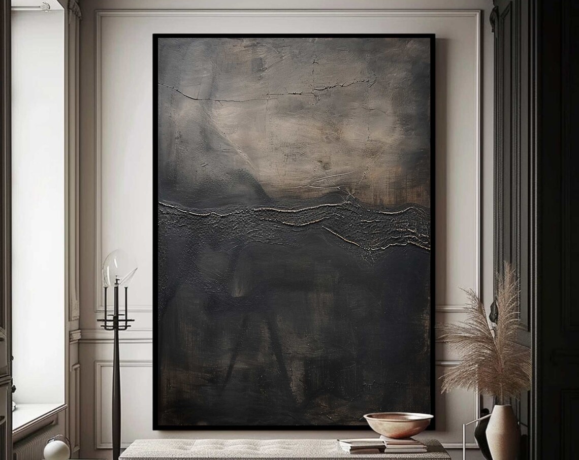 Black And Brown Abstract Painting, Wabi-Sabi Art Print