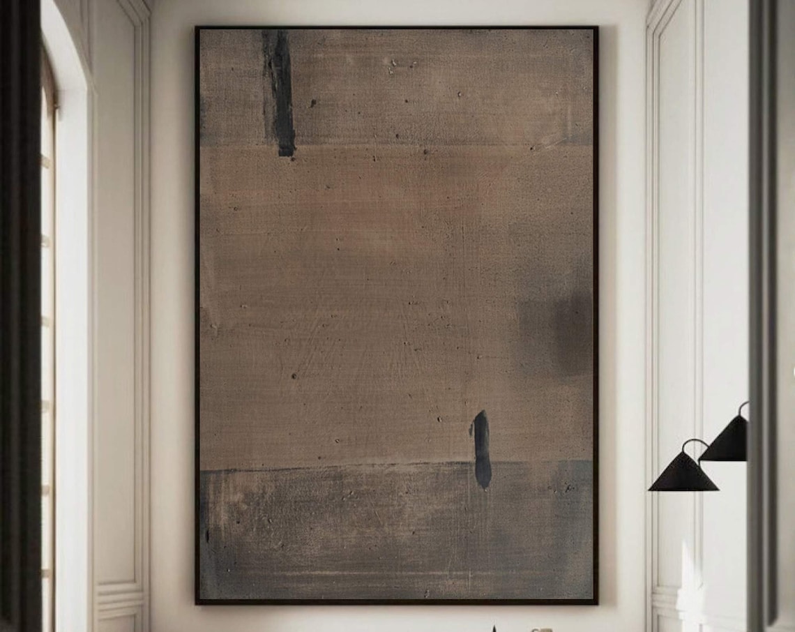 Wabisabi Brown Abstract Oil Painting, Minimalist Art Print