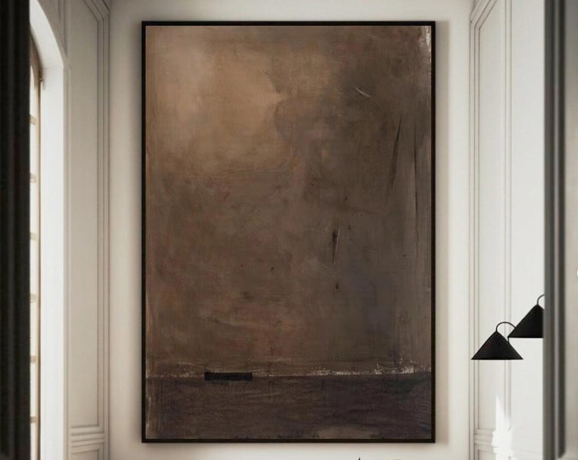 Dark Brown Misty Horizon Wabi Sabi Abstract Painting Decor Poster