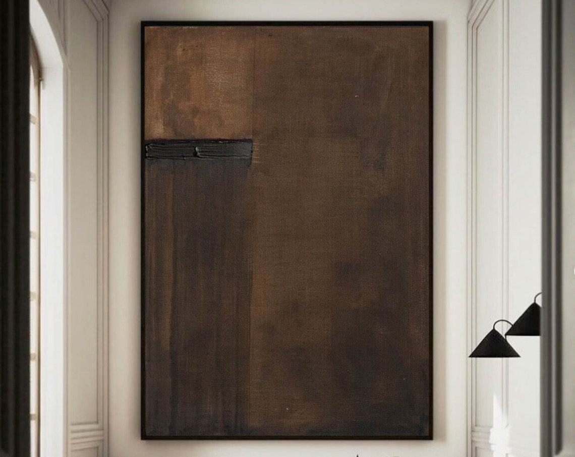 Dark Brown Abstract with Black Brushstroke Minimalist Moody Art Poster