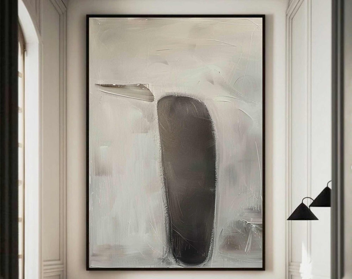 Soft Gray Abstract With Dark Capsule Form Minimalist Art Poster