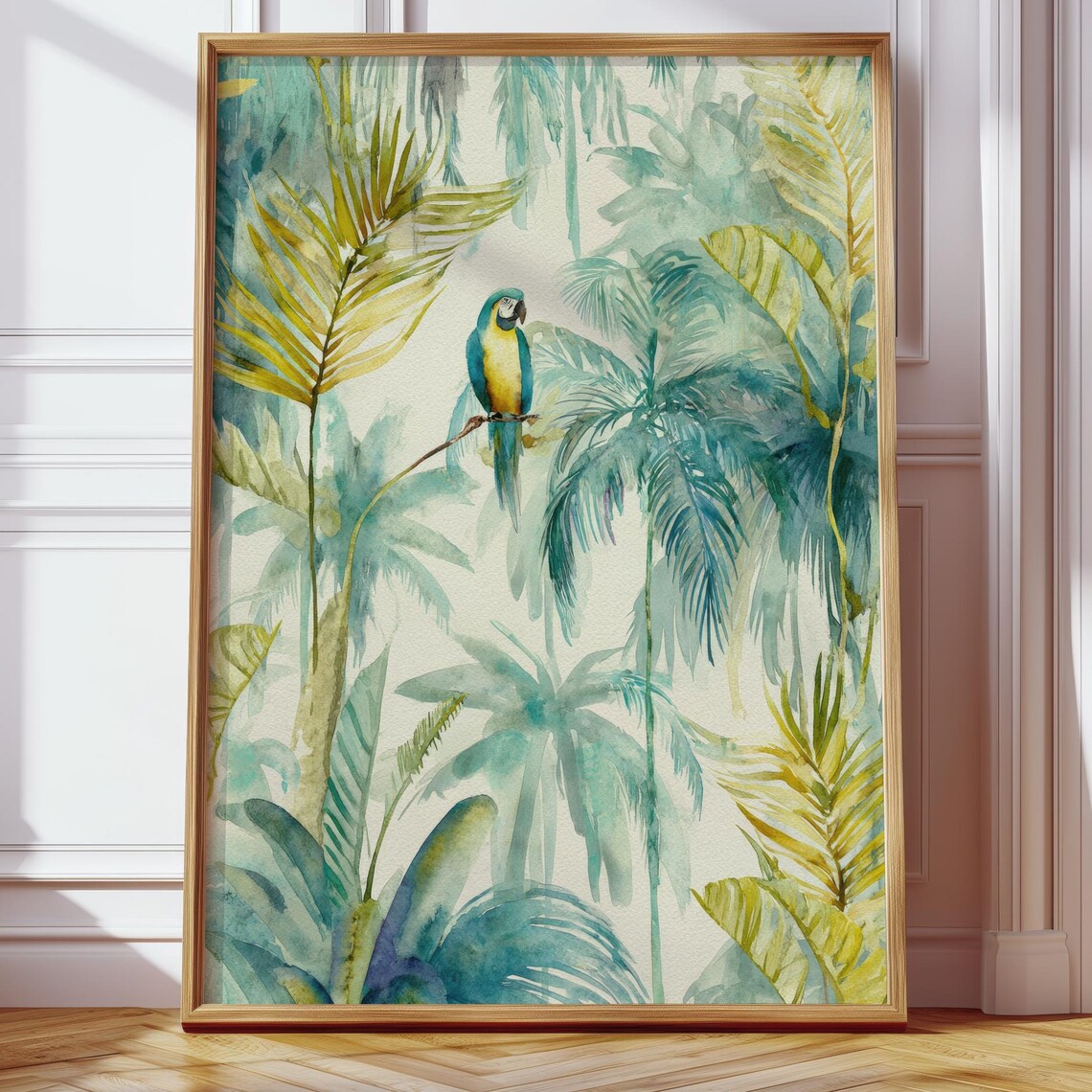 Watercolor Parrot Poster, Tropical Jungle Art Print