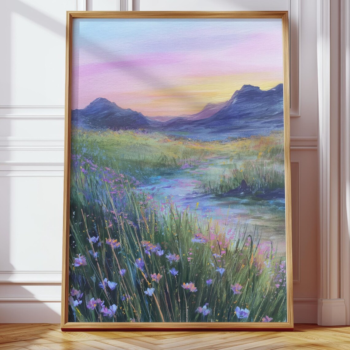 Impressionist Landscape with Flowers Meadow Art Print
