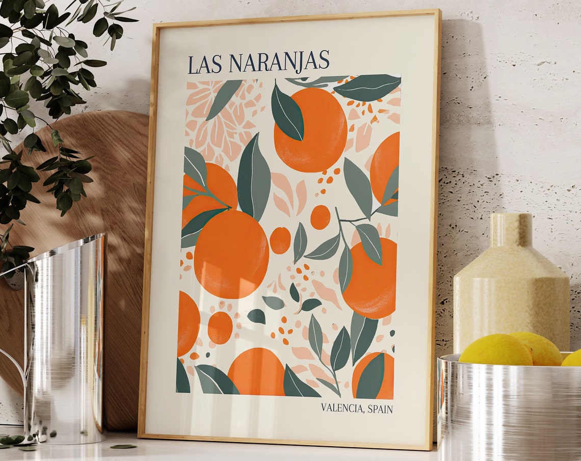 Las Naranjas Valencia Spain Orange Citrus Boho Kitchen Art Poster