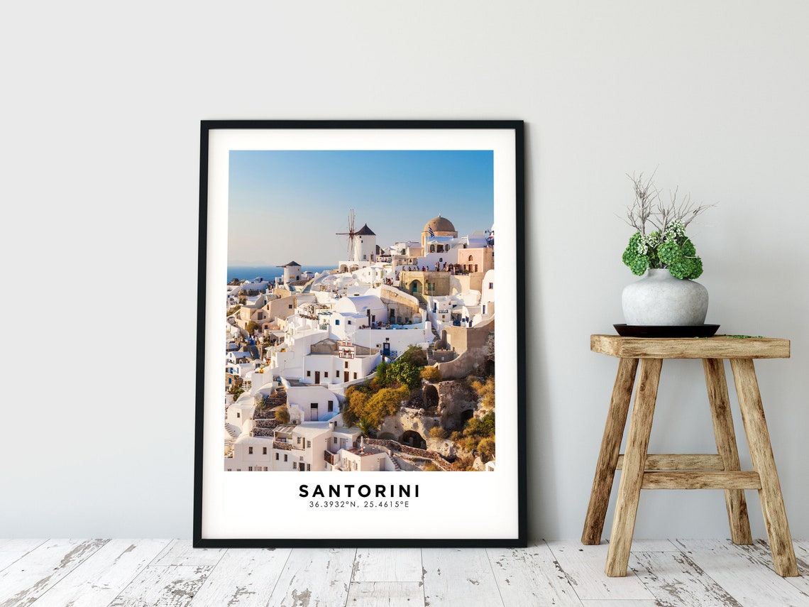 Santorini Travel Print Greece Poster Greek Islands Print Mediterranean Boho Decor Trendy Wall Art Travel Coastal Beach House Decor