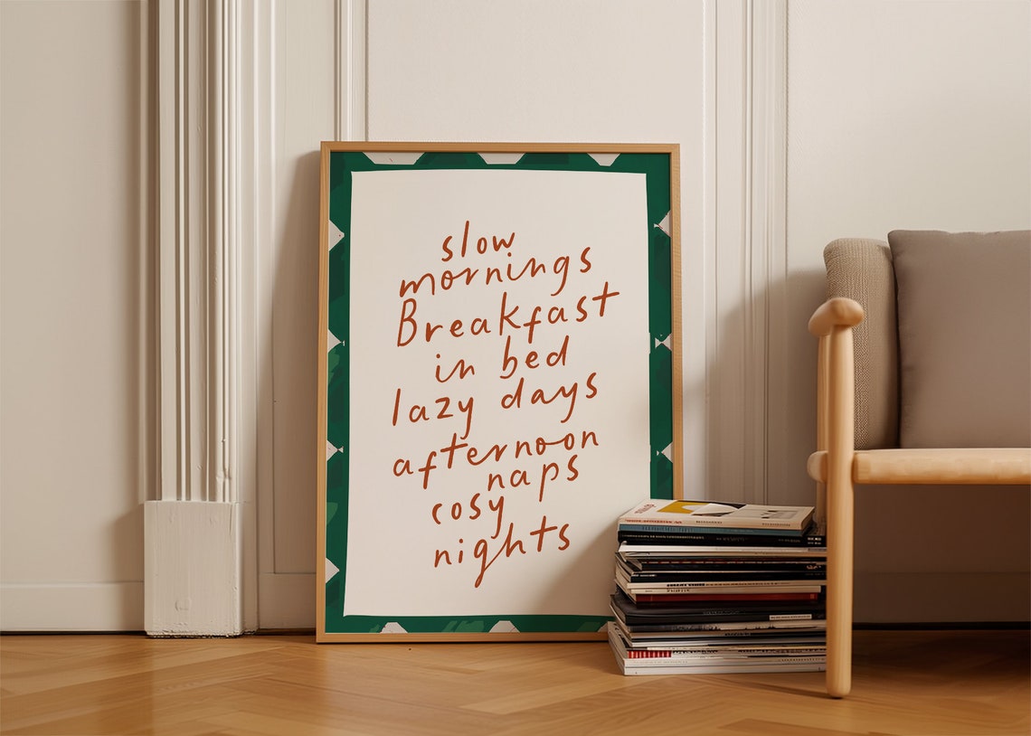 Slow Mornings Breakfast in Bed Cozy Handwritten Kitchen Quote Print - Image 5