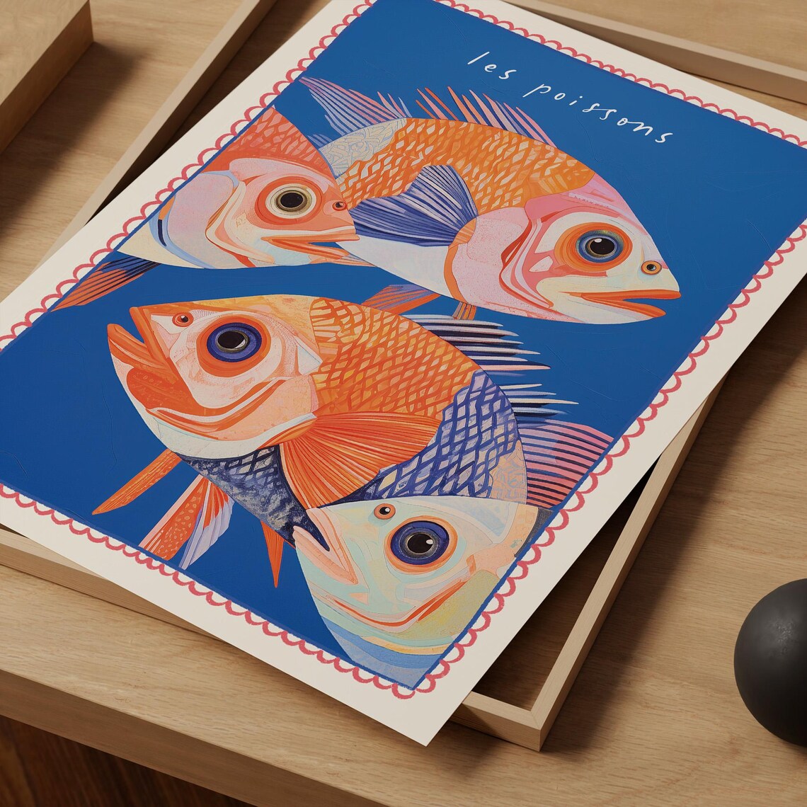 Les Poissons Colorful Fish Illustration Cobalt Blue Coastal Art Poster - Image 3
