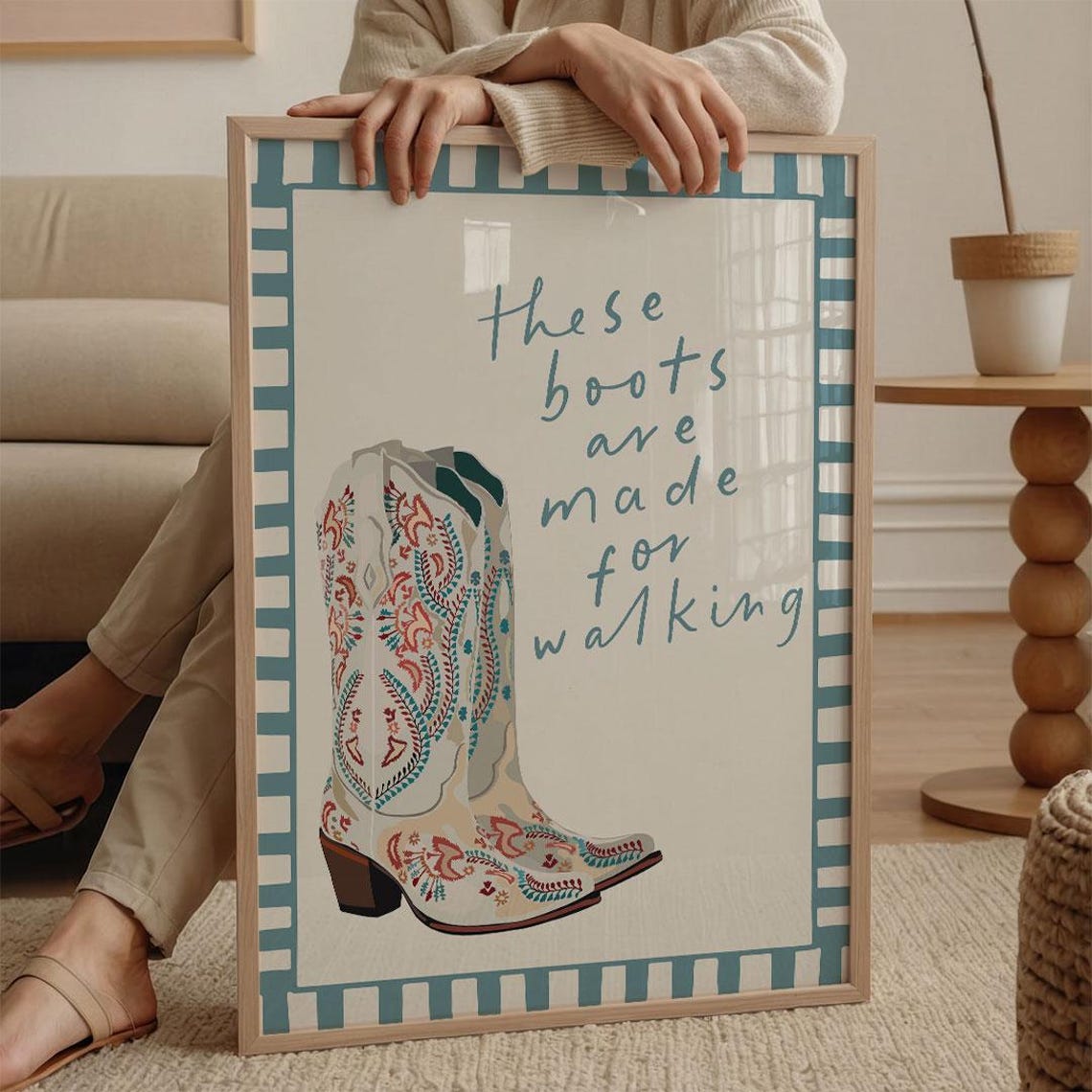 These Boots Are Made For Walking White Floral Cowboy Boots Poster - Image 2