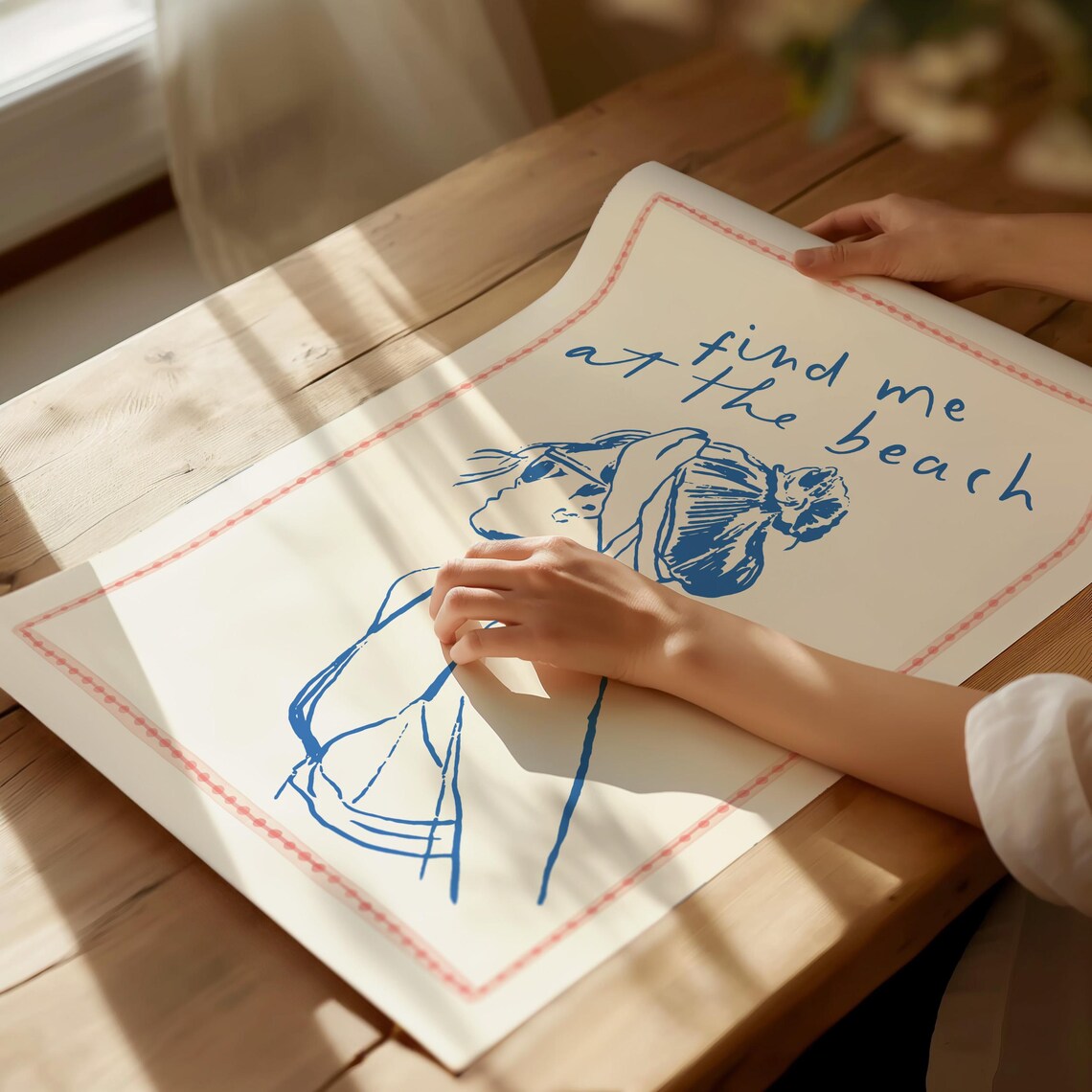 Find Me At The Beach Blue Sketch Coastal Woman Beach House Poster - Image 5