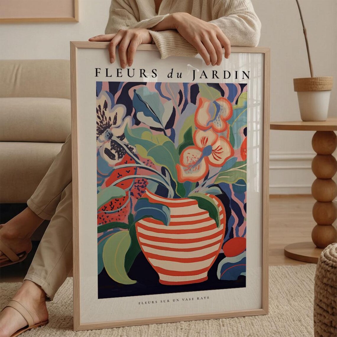 Fleurs Du Jardin Red Striped Vase Modern Floral Still Life Poster - Image 2
