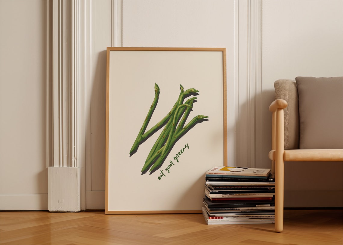 Eat Your Greens Asparagus Illustration Minimalist Kitchen Art Poster - Image 2