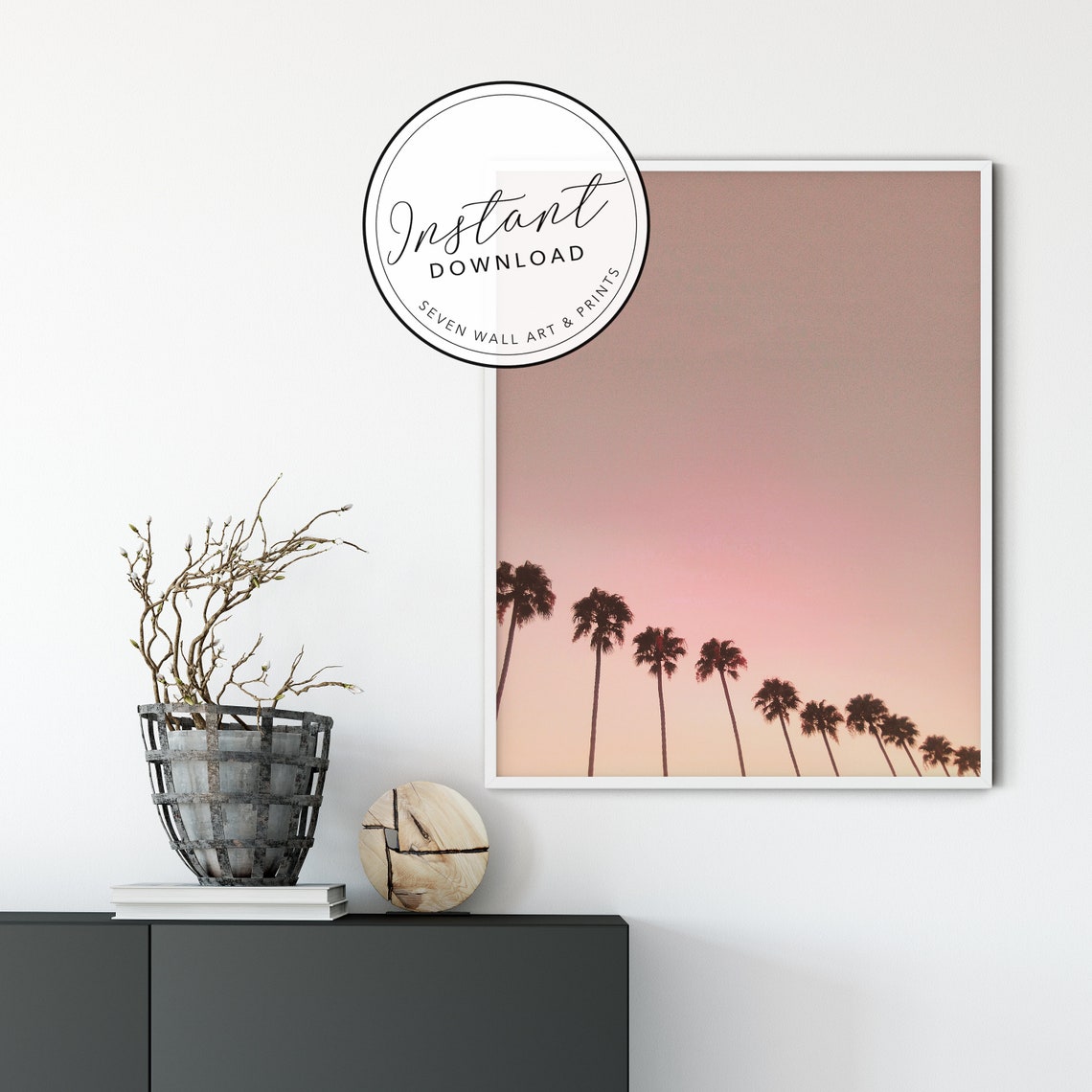 California Palm Trees Silhouette Pink Sunset Tropical Wall Art Poster - Image 3
