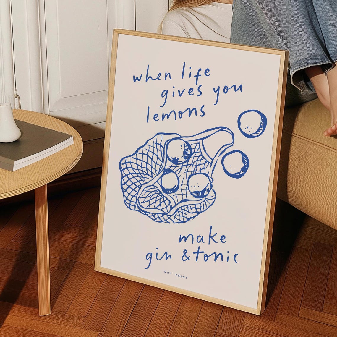 When Life Gives You Lemons Make Gin Tonic Blue Line Art Kitchen Print - Image 3