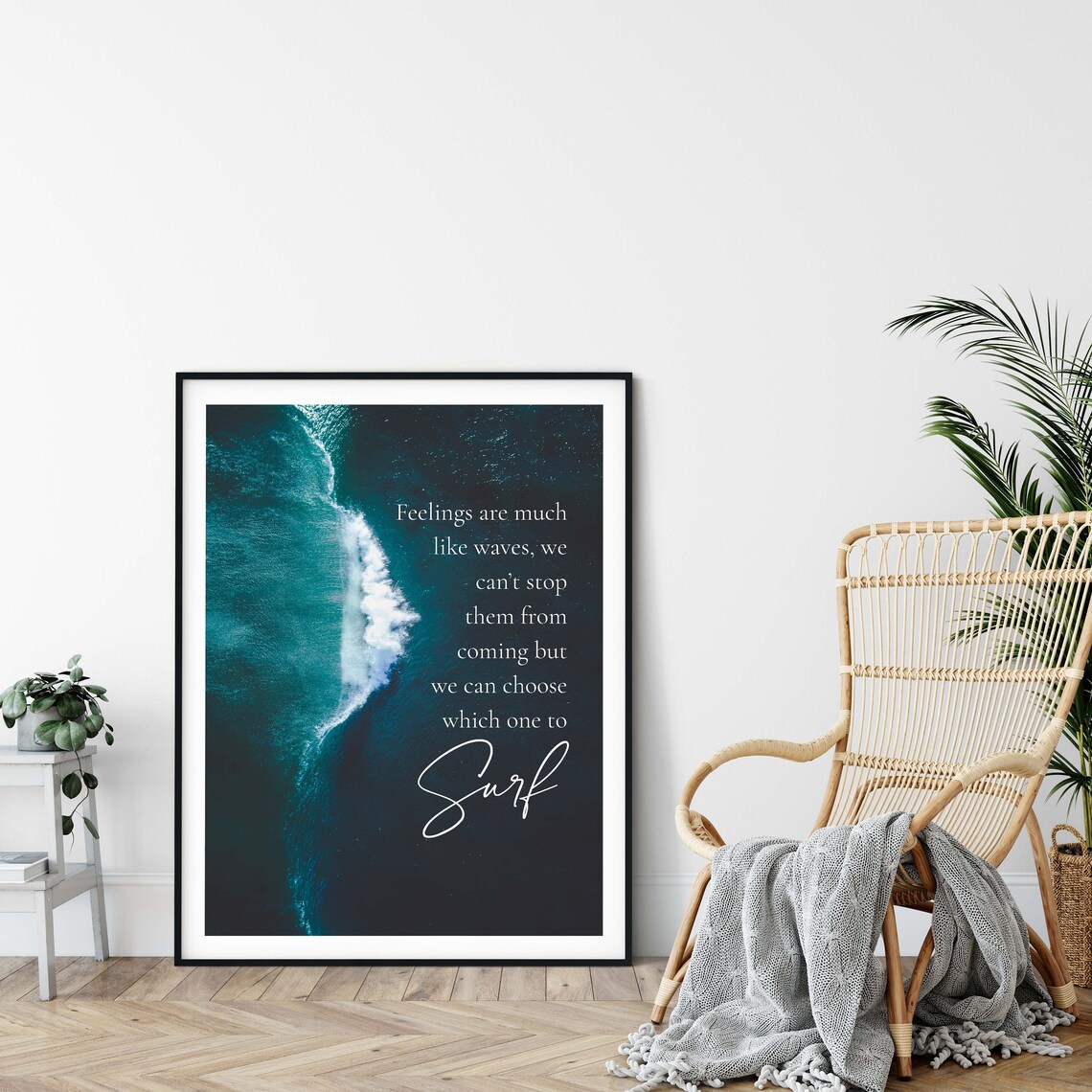 Feelings Are Like Waves Quote Poster Ocean Surf Mindfulness Wall Art Print - Image 2