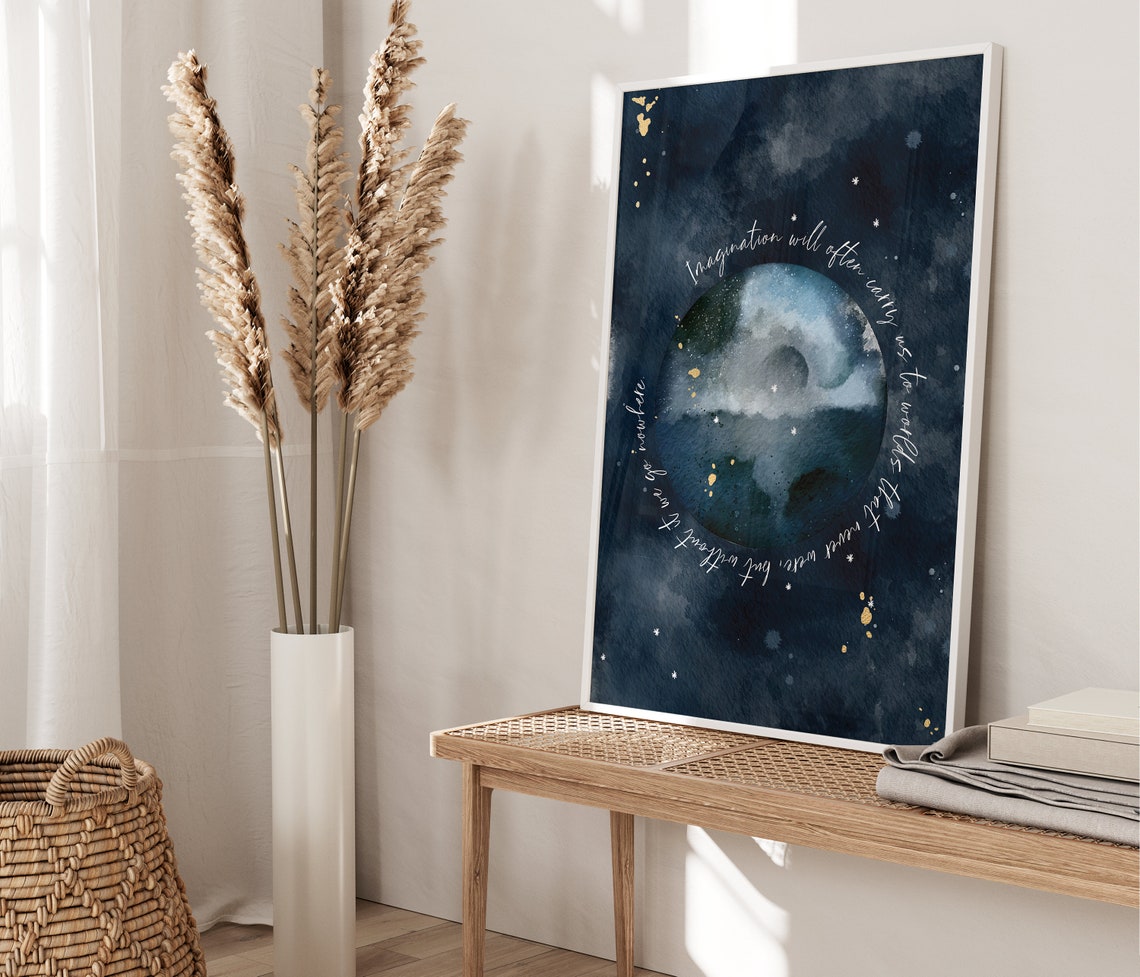 Carl Sagan Imagination Quote Moon Navy Watercolor Universe Poster - Image 4