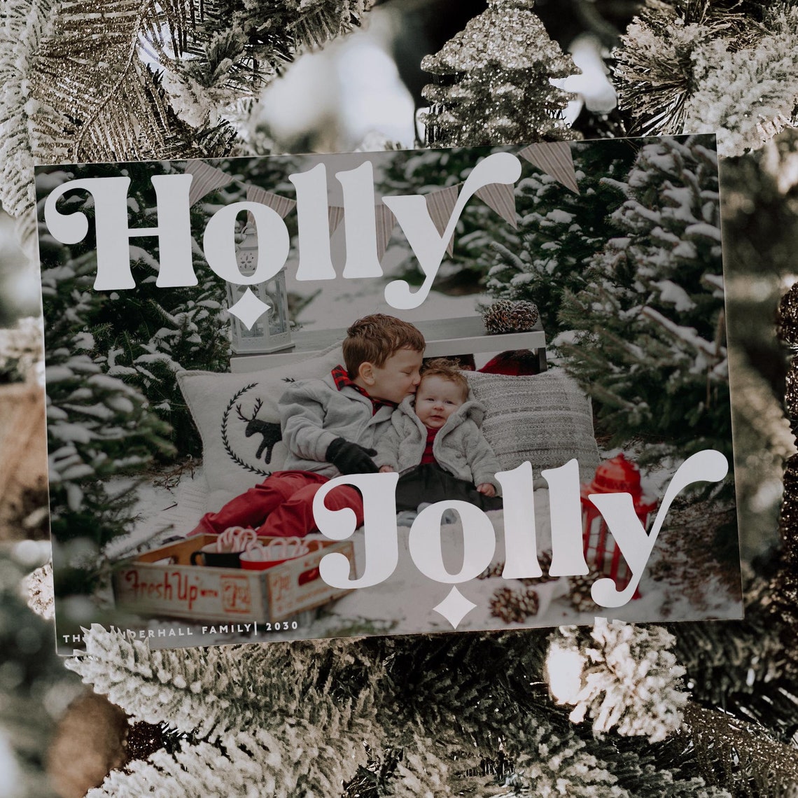 Holly Jolly Christmas Photo Card Christmas Photo Card Template Photo Christmas Card Photo Holiday Card Template Retro Christmas - Image 2
