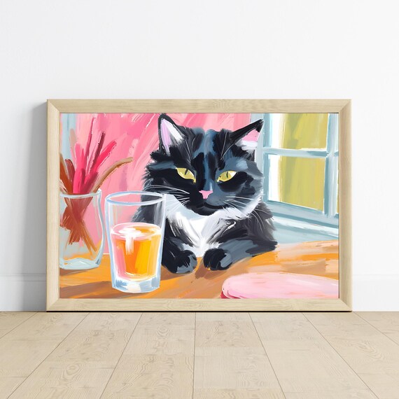 Black Cat Poster, Cat Lover Gift for Home Decor