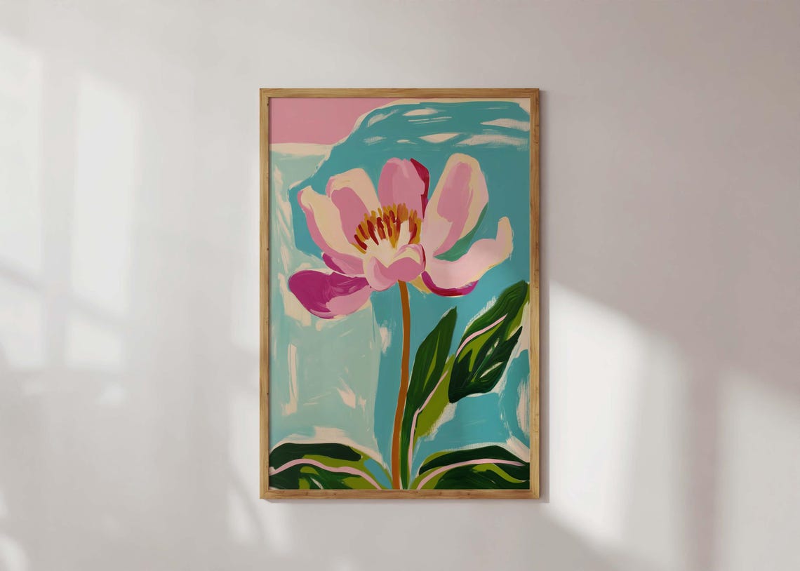 Pink Peony Flower Abstract Botanical Bold Modern Color Art Poster