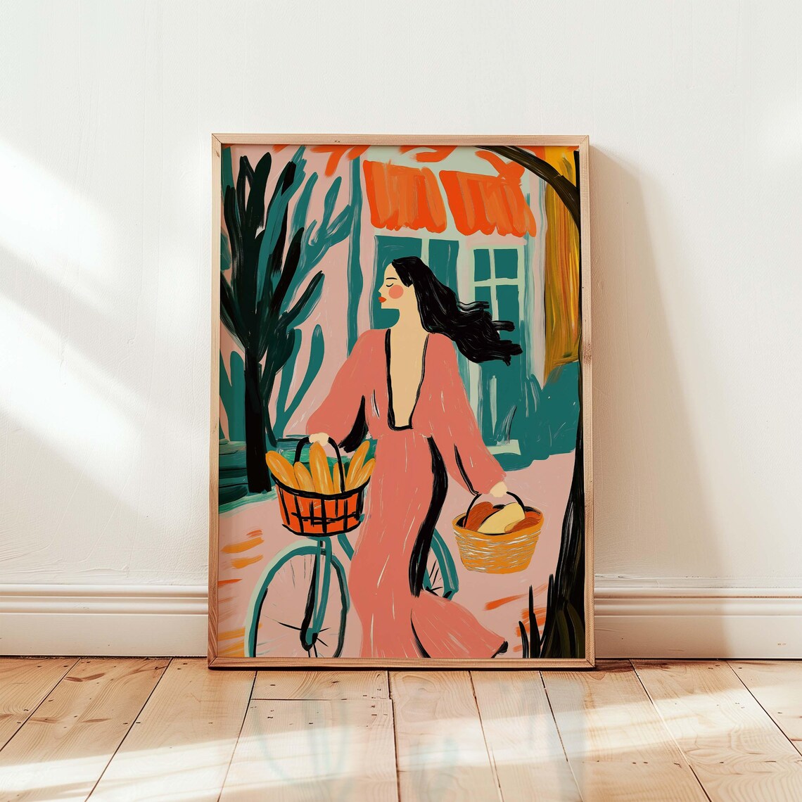 Whimsical French Girl Y2K Art Print, Parisian Bike Ride